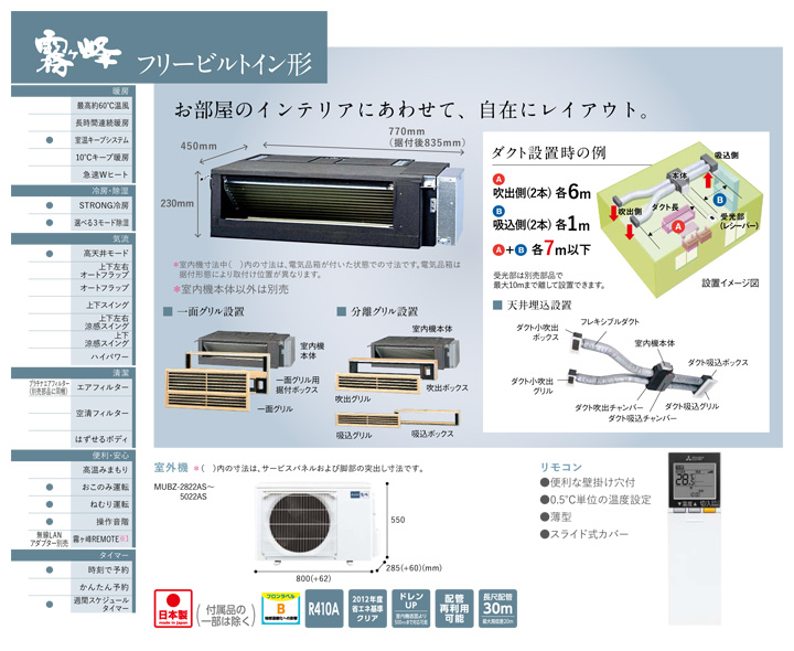 三菱電機 ハウジングエアコン MBZ-2822AS