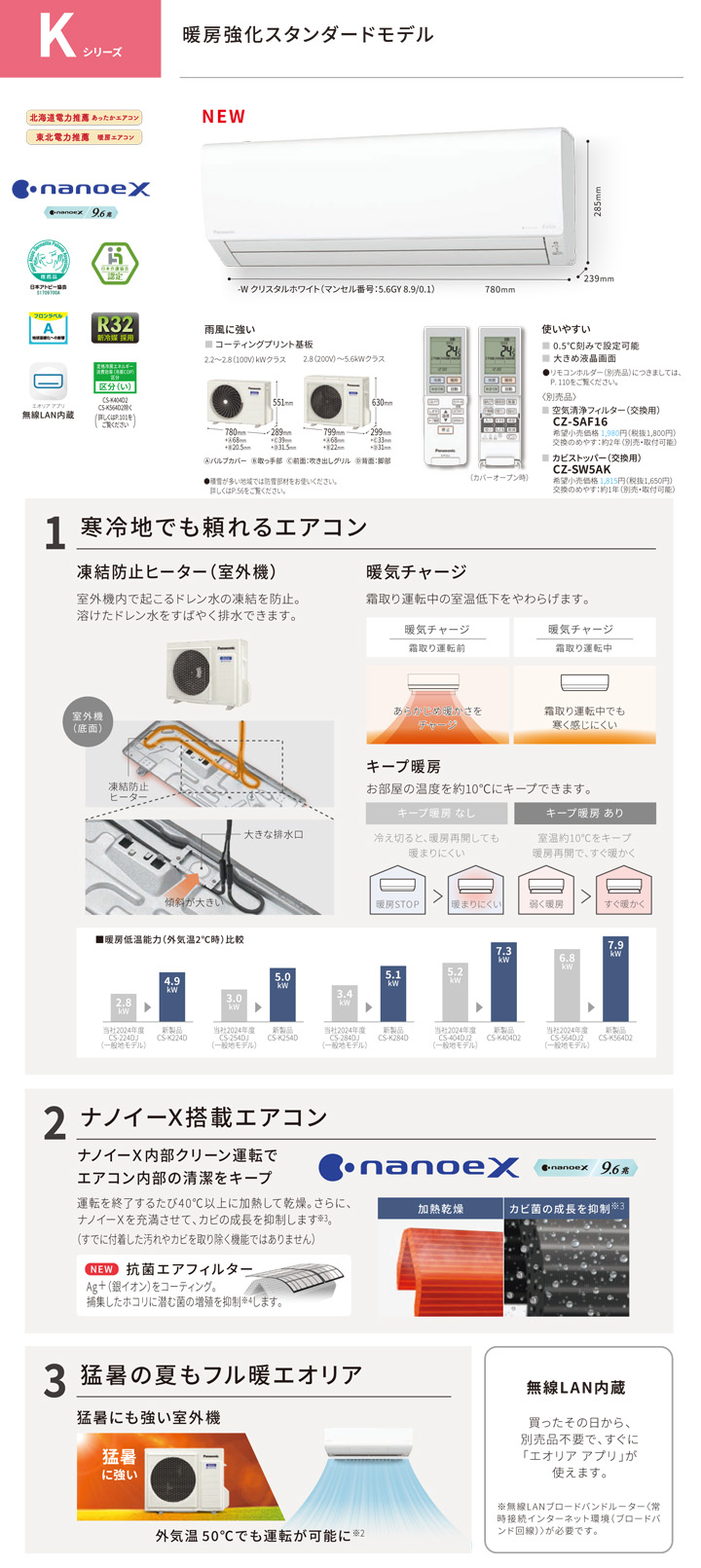 パナソニック ルームエアコン XCS-K284D2-W/S