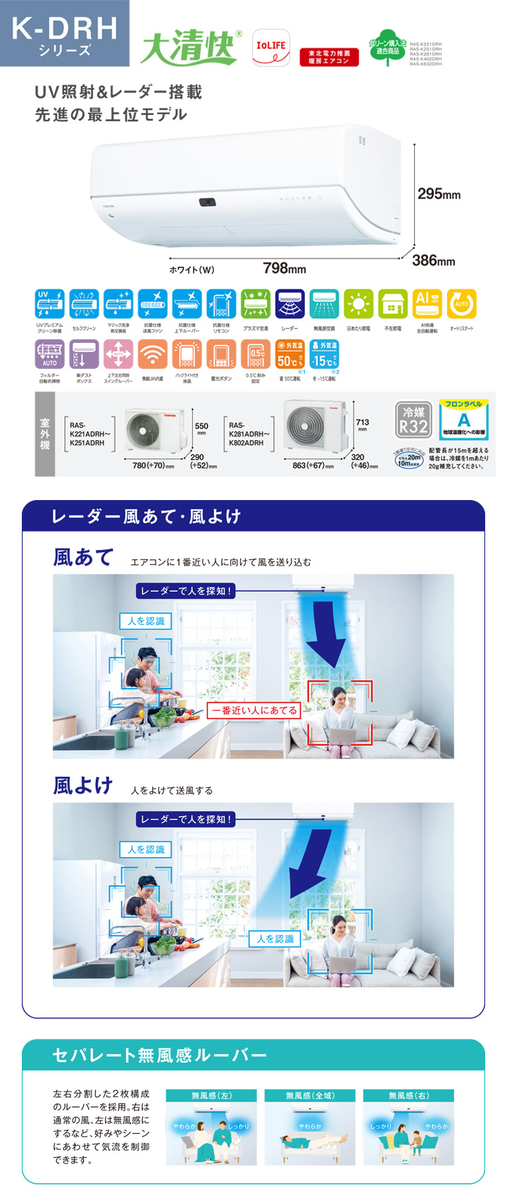 東芝 ルームエアコン RAS-K251DRH-W